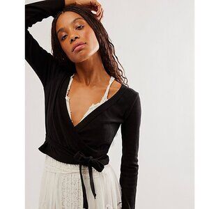 NWOT Free People Ragabond Black Ballet Wrap Top XS